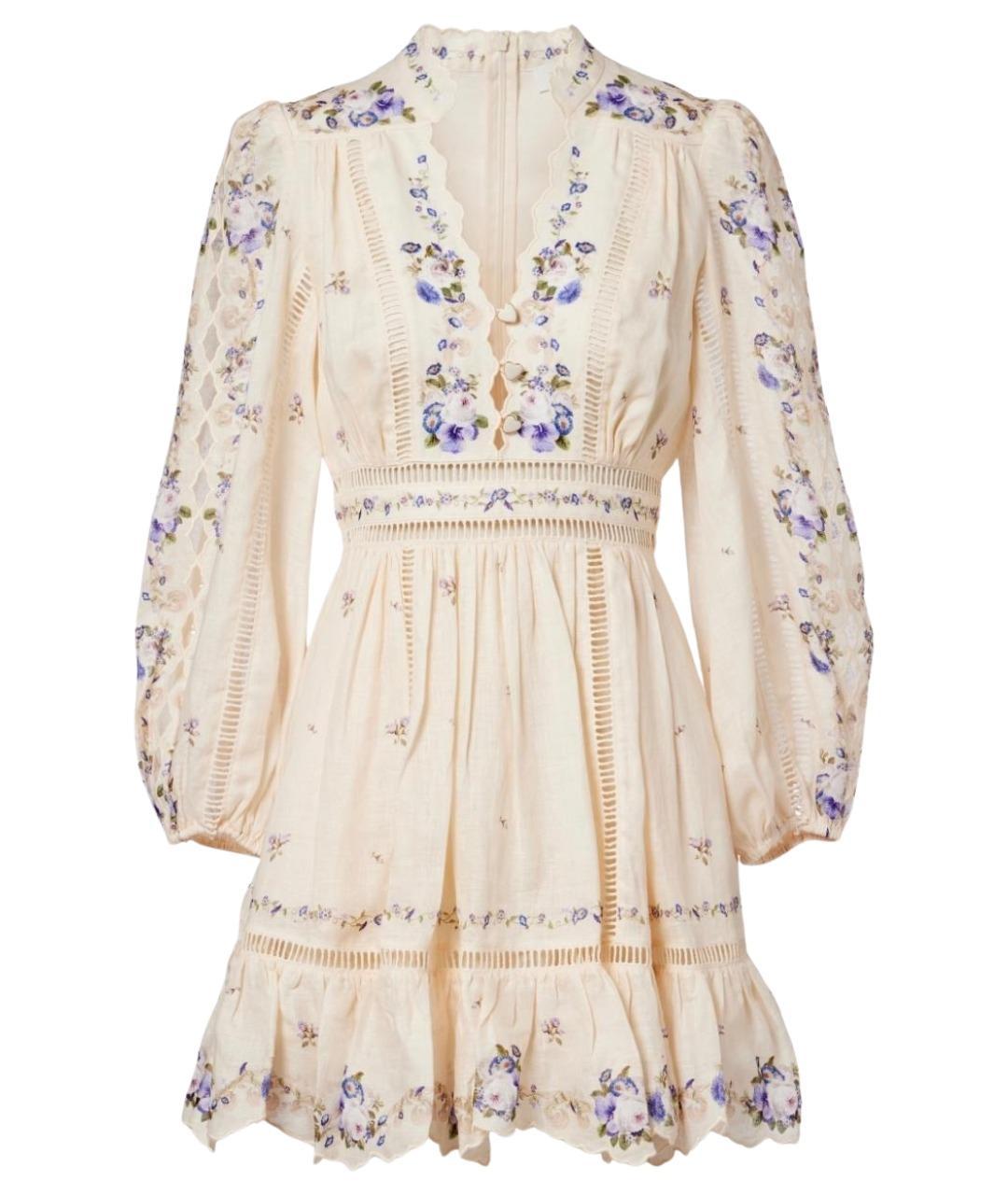 ZIMMERMANN Бежевое льняное коктейльное платье, фото 1