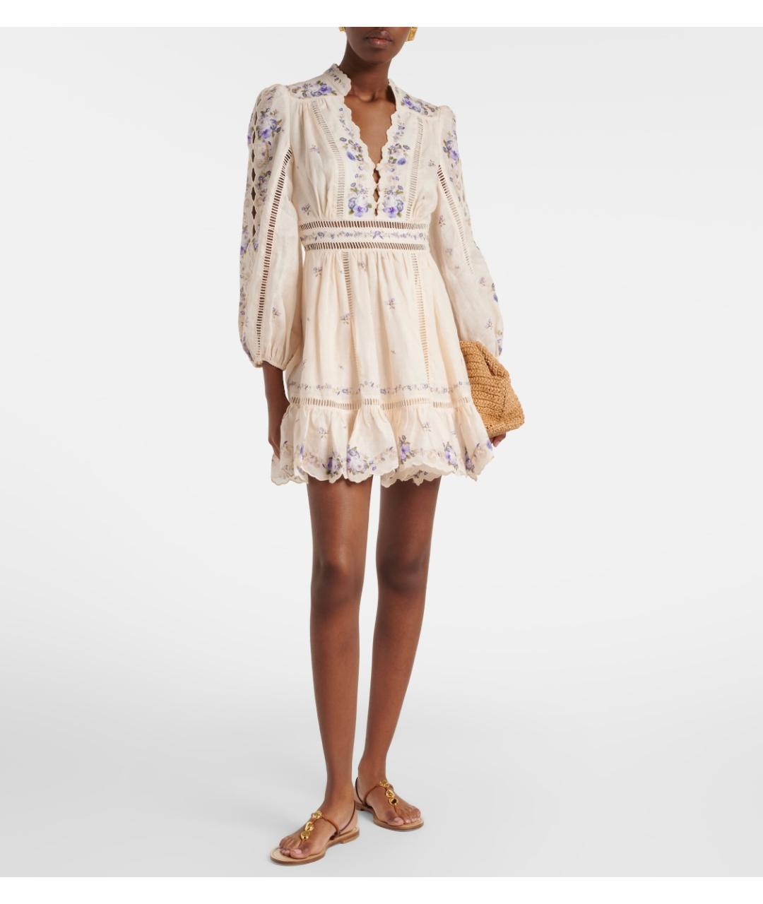 ZIMMERMANN Бежевое льняное коктейльное платье, фото 7