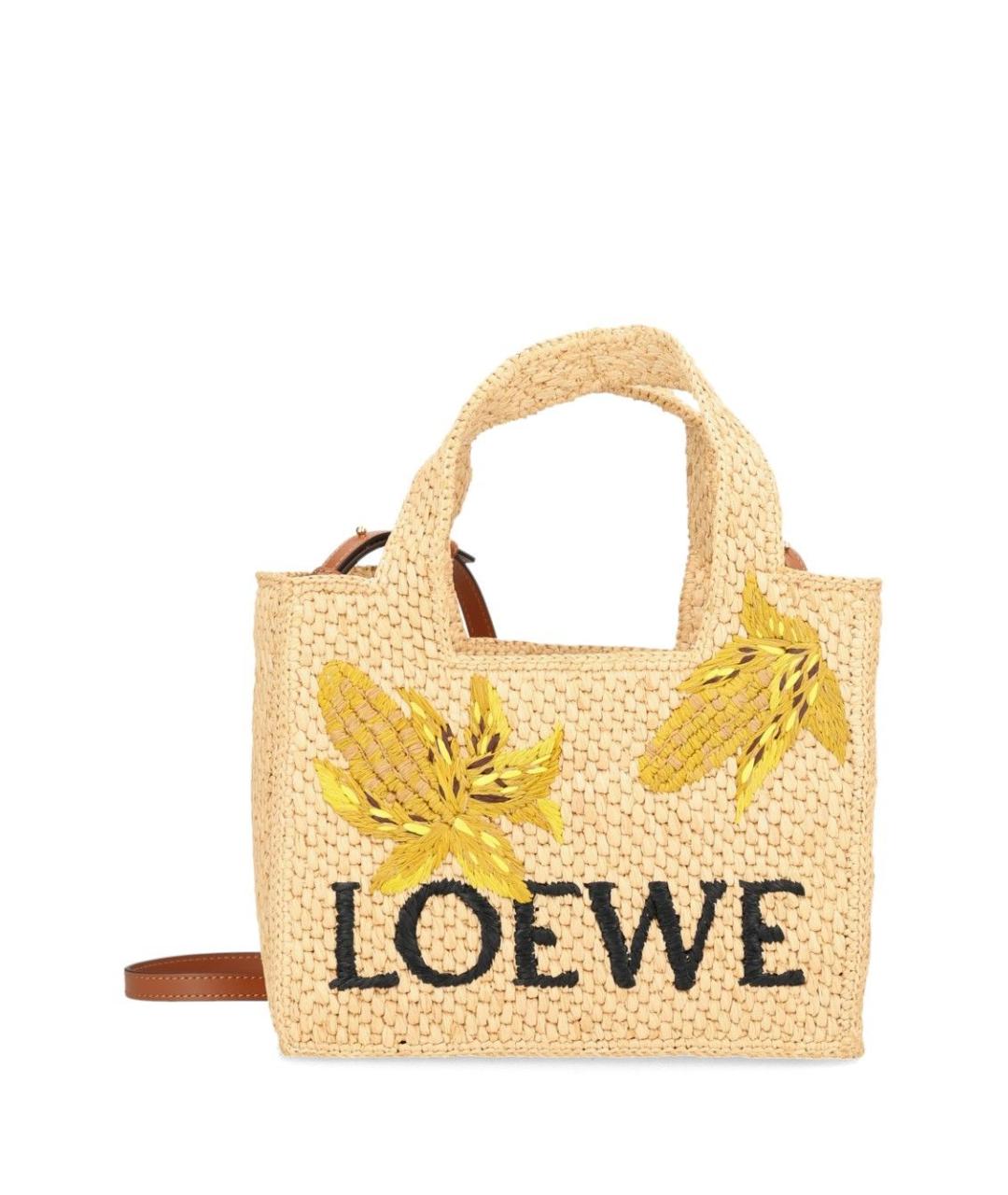 LOEWE Бежевая плетеная сумка с короткими ручками, фото 1