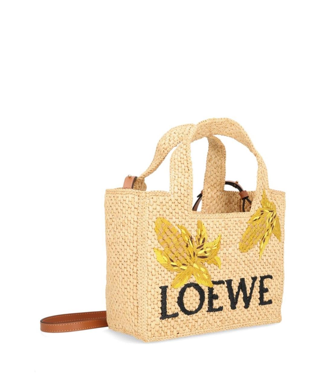 LOEWE Бежевая плетеная сумка с короткими ручками, фото 2