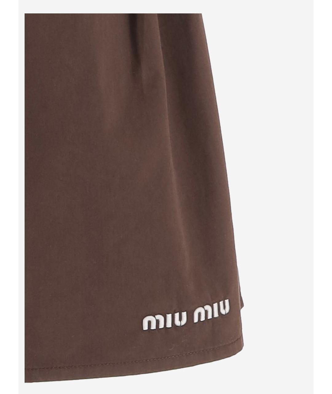 MIU MIU Коричневая хлопковая юбка мини, фото 3