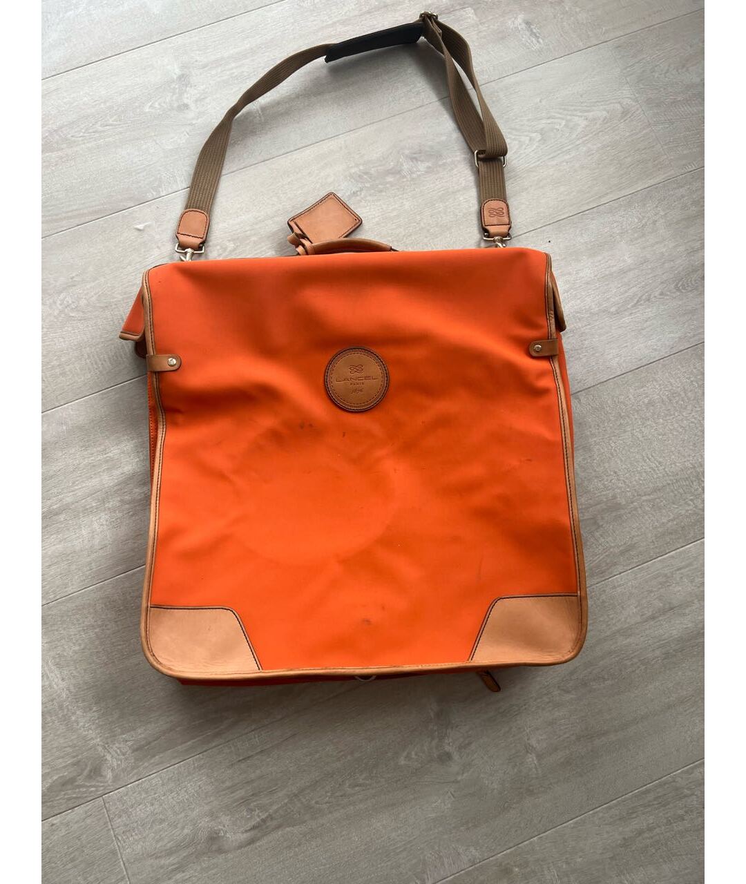 LANCEL Оранжевая кожаная дорожная/спортивная сумка, фото 7