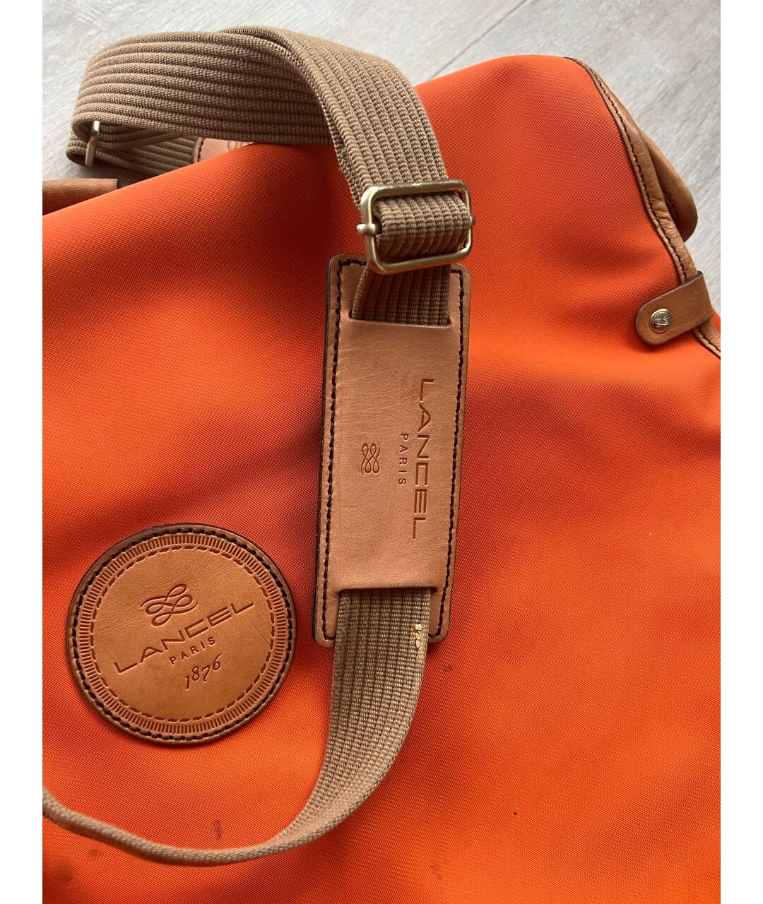 LANCEL Оранжевая кожаная дорожная/спортивная сумка, фото 6