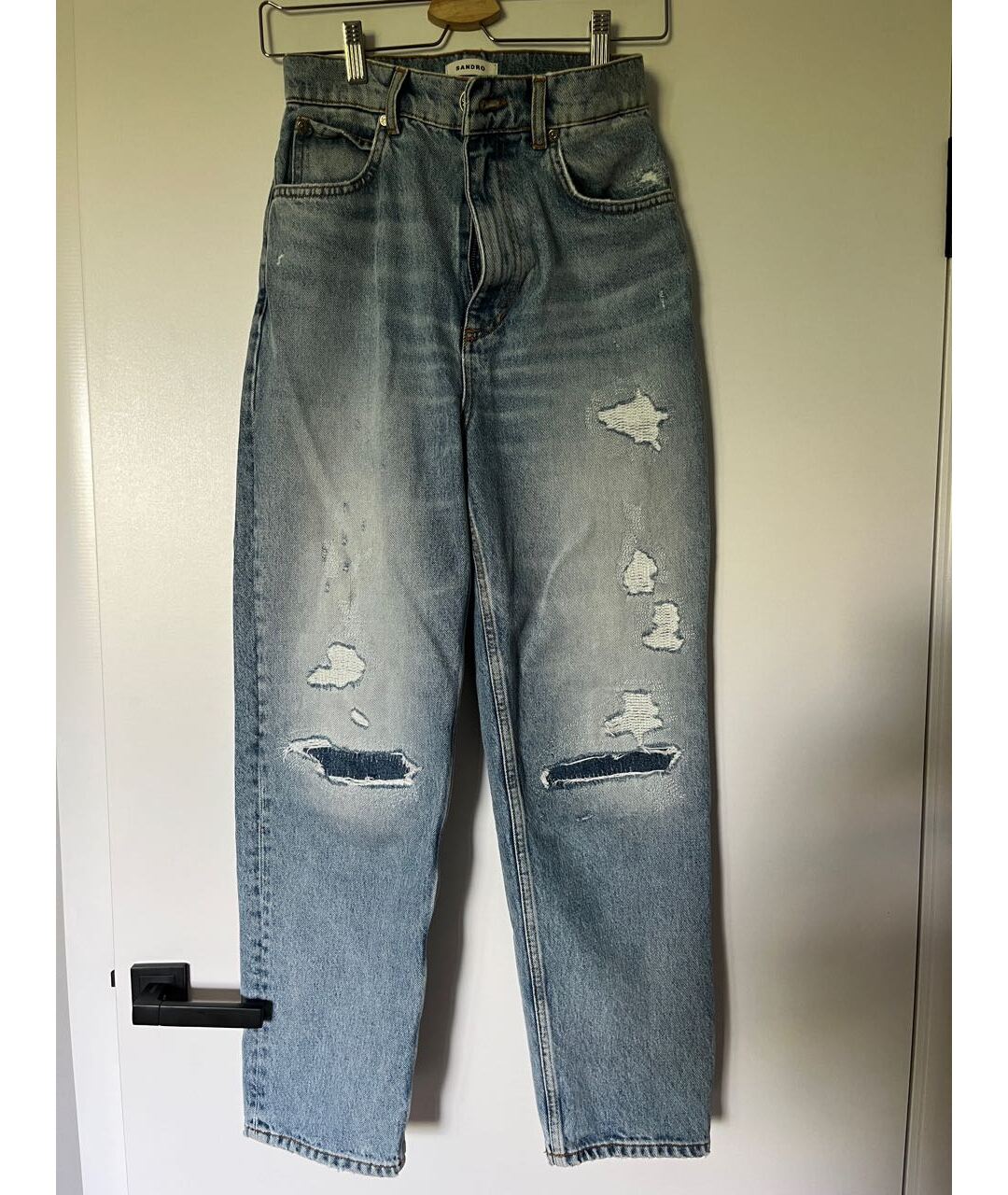 SANDRO Голубые хлопко-кашемировые прямые джинсы, фото 7