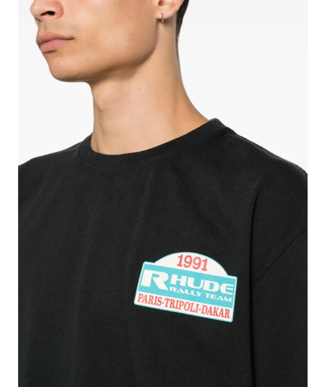 RHUDE Черная хлопковая футболка, фото 5