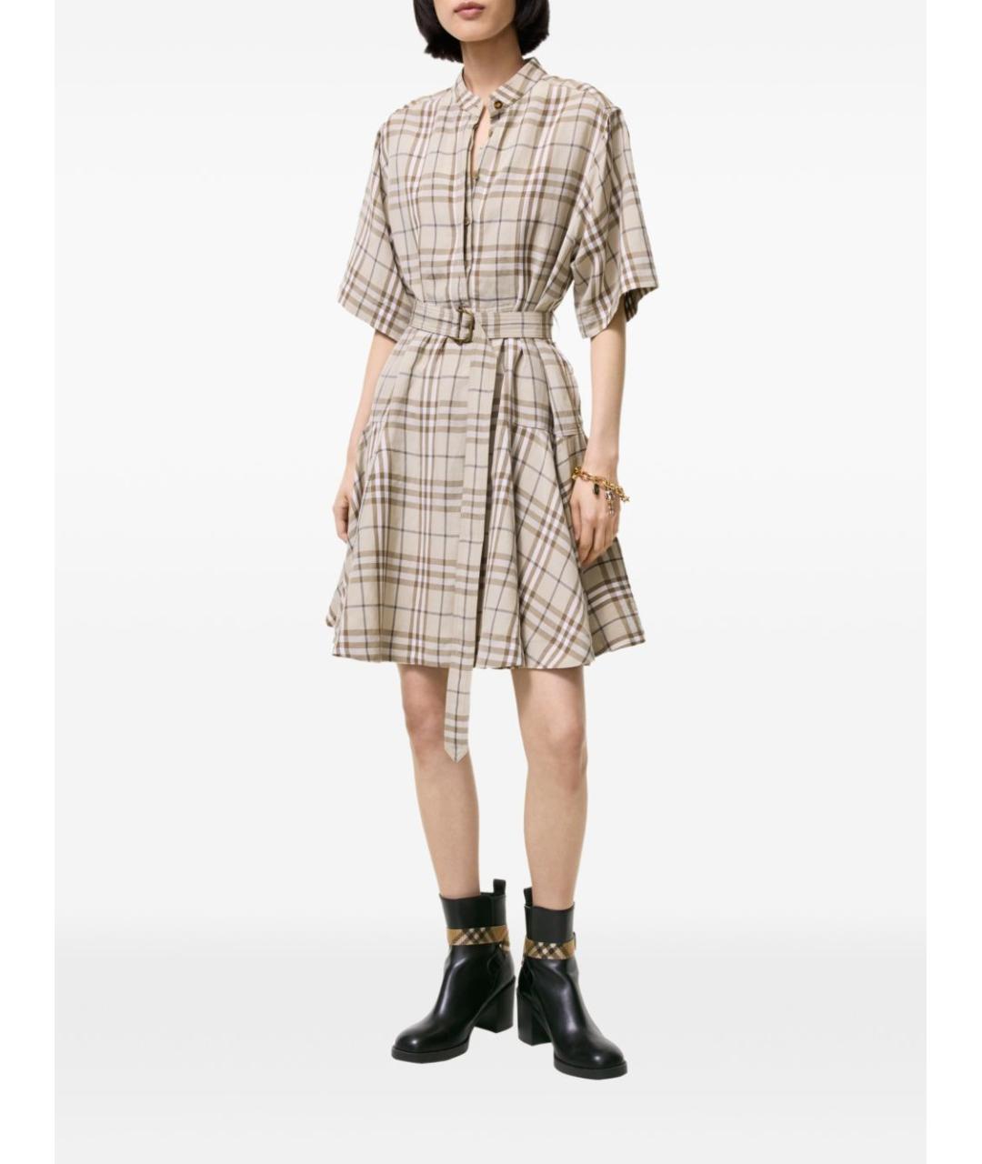 BURBERRY Бежевое льняное повседневное платье, фото 3