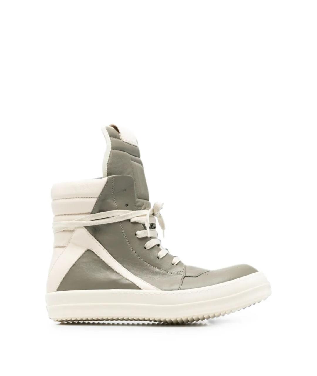 RICK OWENS Серые кожаные высокие кроссовки / кеды, фото 1