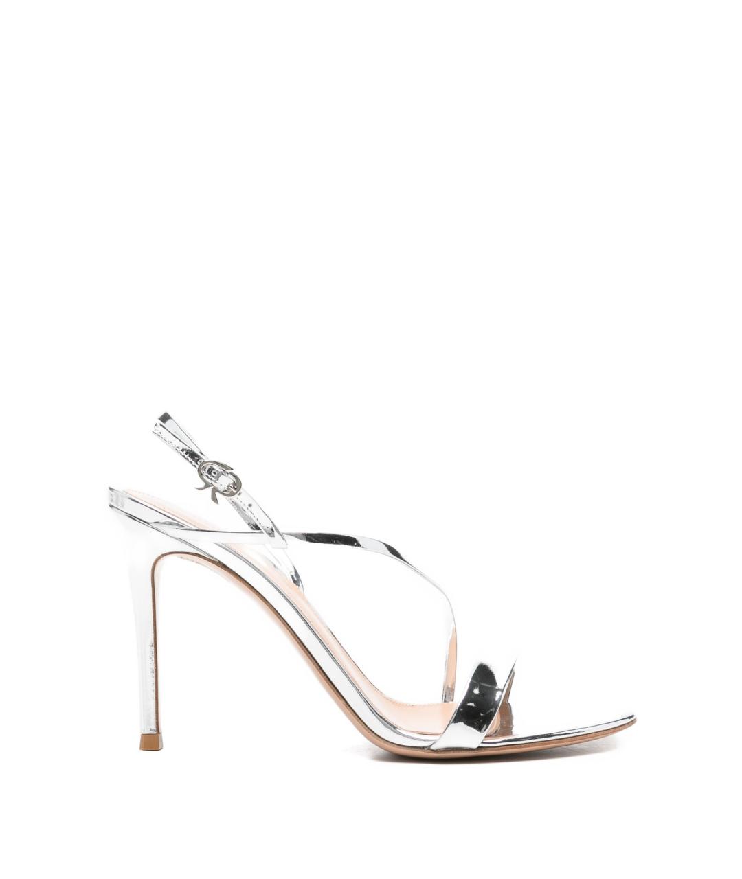 GIANVITO ROSSI Серебряные кожаные босоножки, фото 1