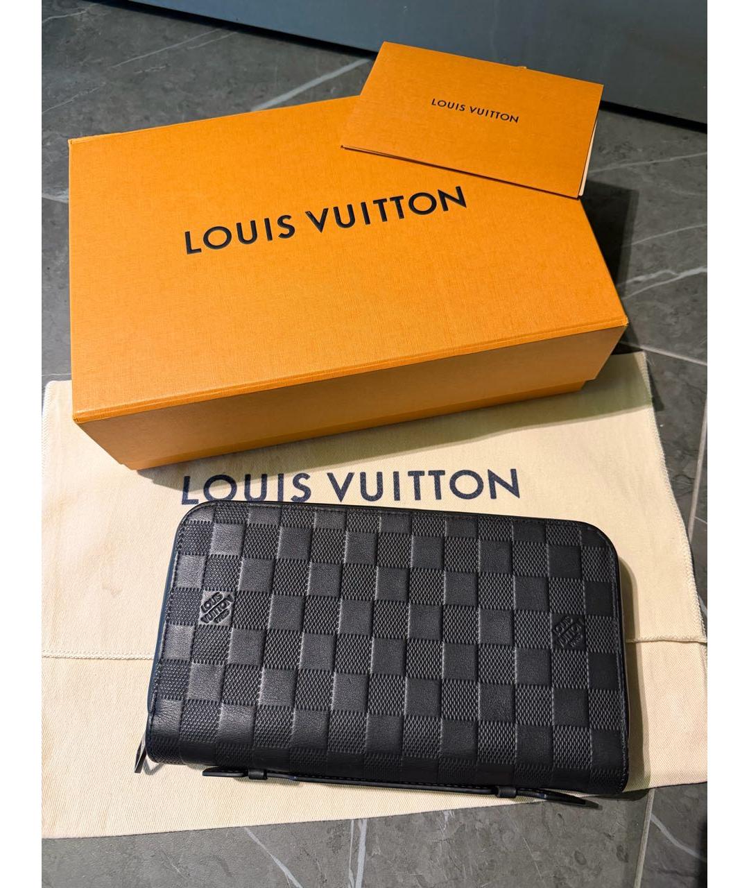 LOUIS VUITTON Черный кожаный кошелек, фото 9
