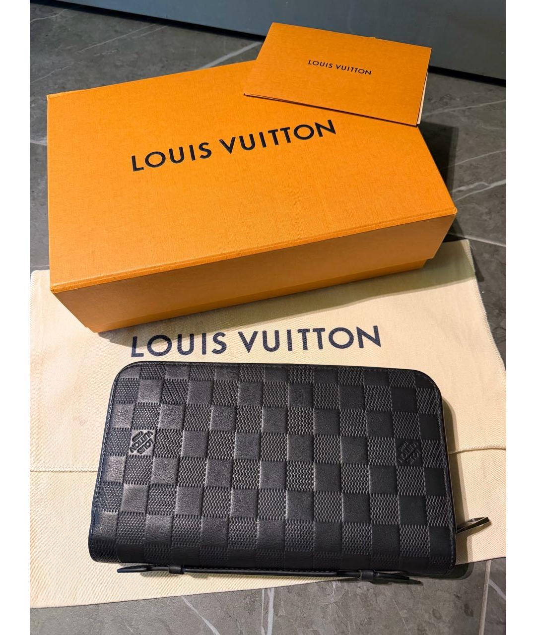 LOUIS VUITTON Черный кожаный кошелек, фото 2
