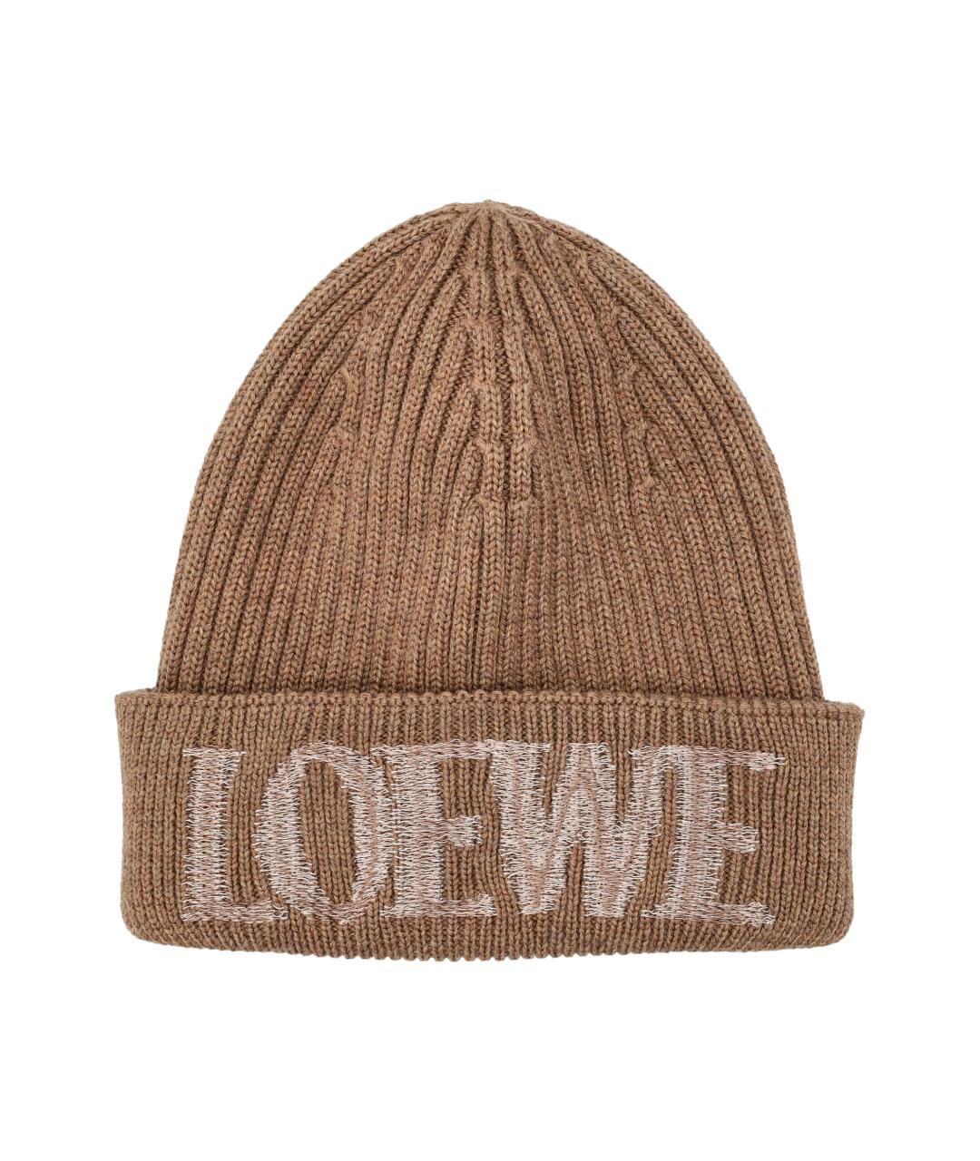 LOEWE Коричневая шерстяная шапка, фото 1
