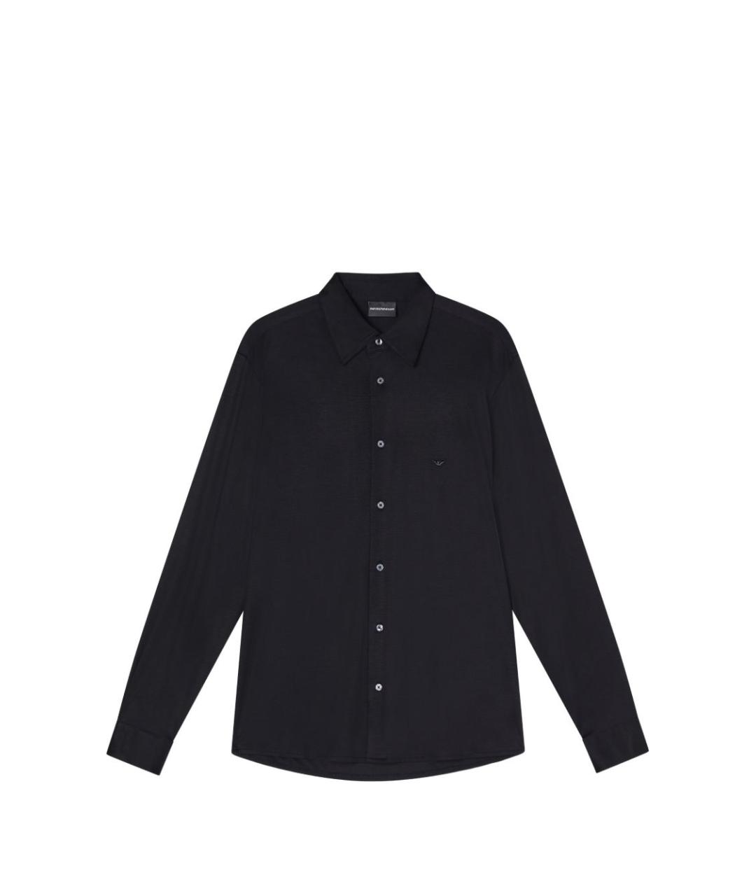 EMPORIO ARMANI Черная хлопко-лиоцелловая классическая рубашка, фото 1