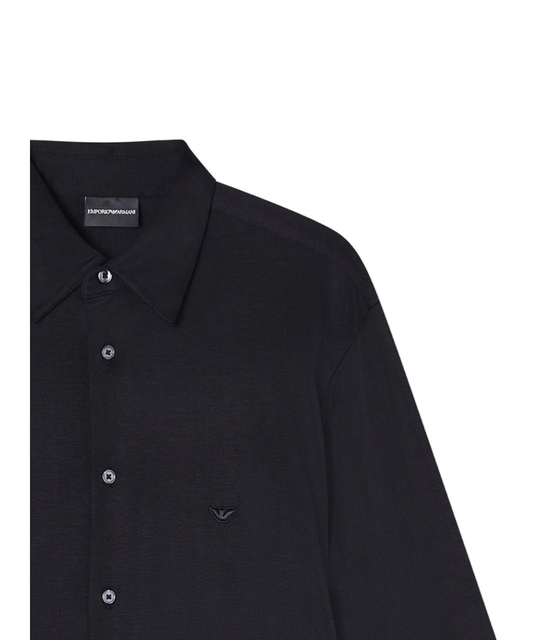 EMPORIO ARMANI Черная хлопко-лиоцелловая классическая рубашка, фото 2