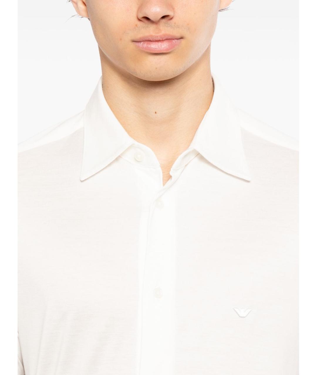 EMPORIO ARMANI Белая хлопко-лиоцелловая классическая рубашка, фото 3