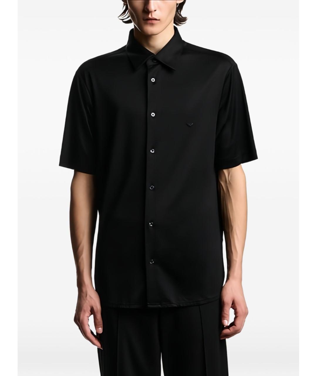 EMPORIO ARMANI Черная хлопко-лиоцелловая классическая рубашка, фото 2
