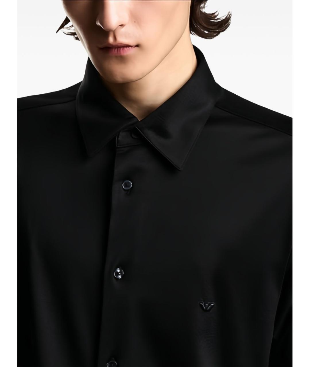 EMPORIO ARMANI Черная хлопко-лиоцелловая классическая рубашка, фото 5