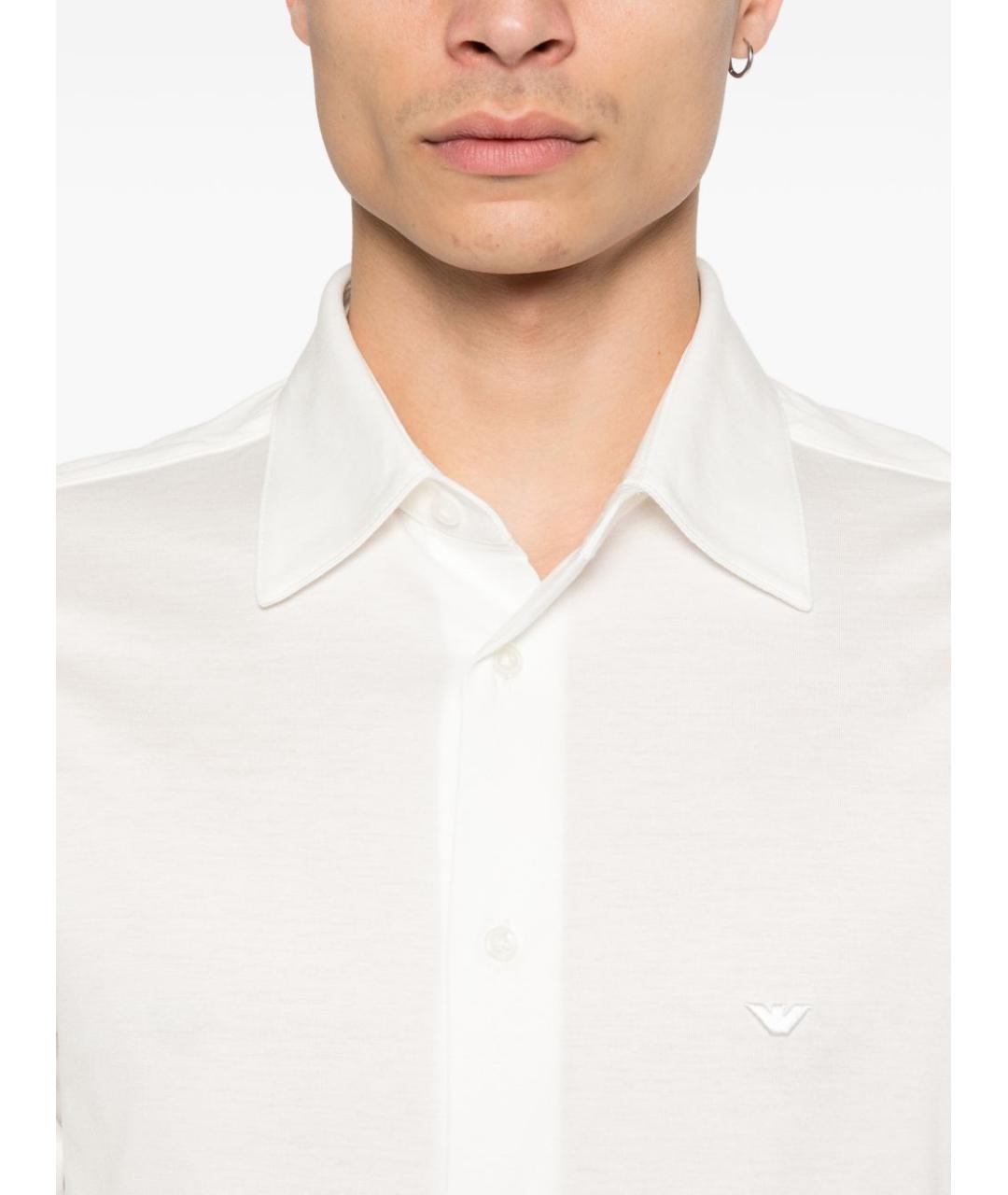 EMPORIO ARMANI Белая хлопко-лиоцелловая классическая рубашка, фото 4