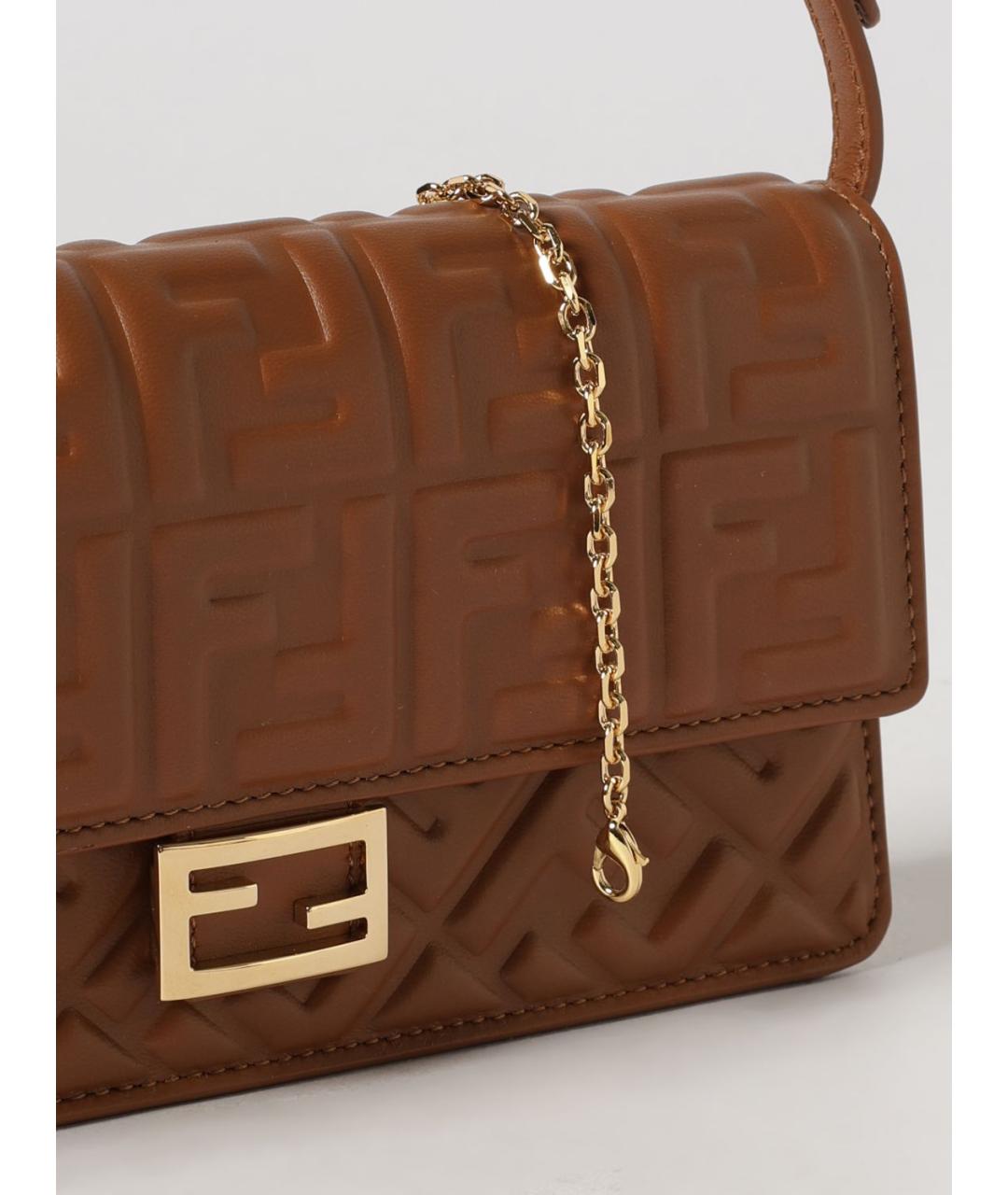 FENDI Коричневая кожаная сумка через плечо, фото 4