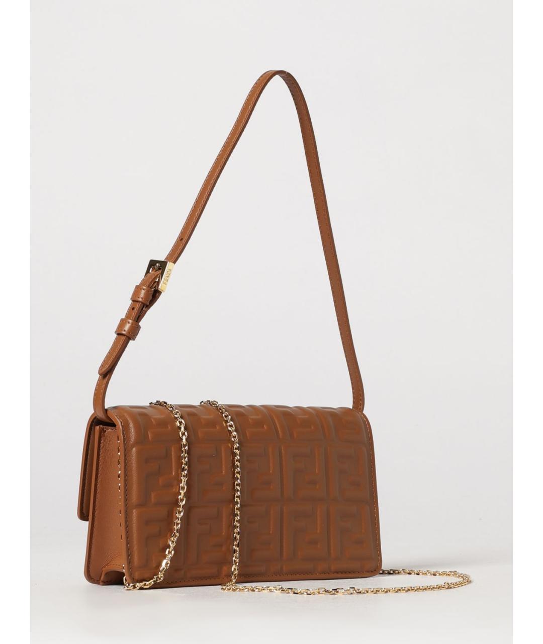 FENDI Коричневая кожаная сумка через плечо, фото 3