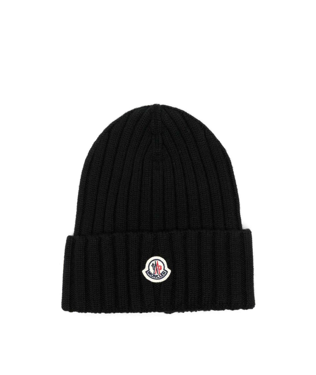 MONCLER Черная шерстяная шапка, фото 1