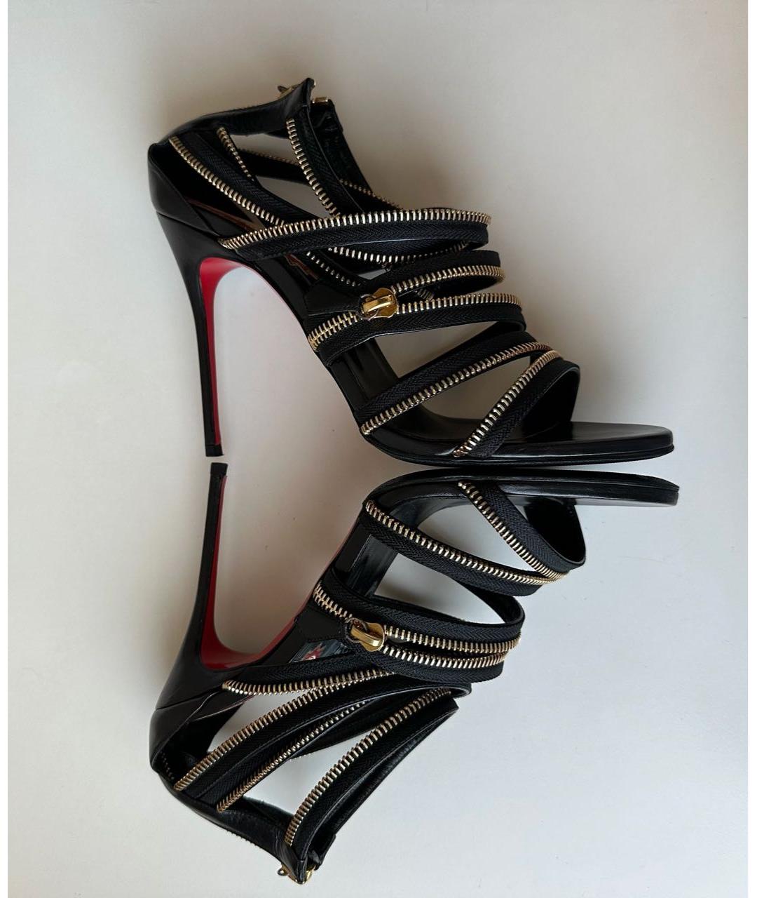 CHRISTIAN LOUBOUTIN Черные кожаные босоножки, фото 4