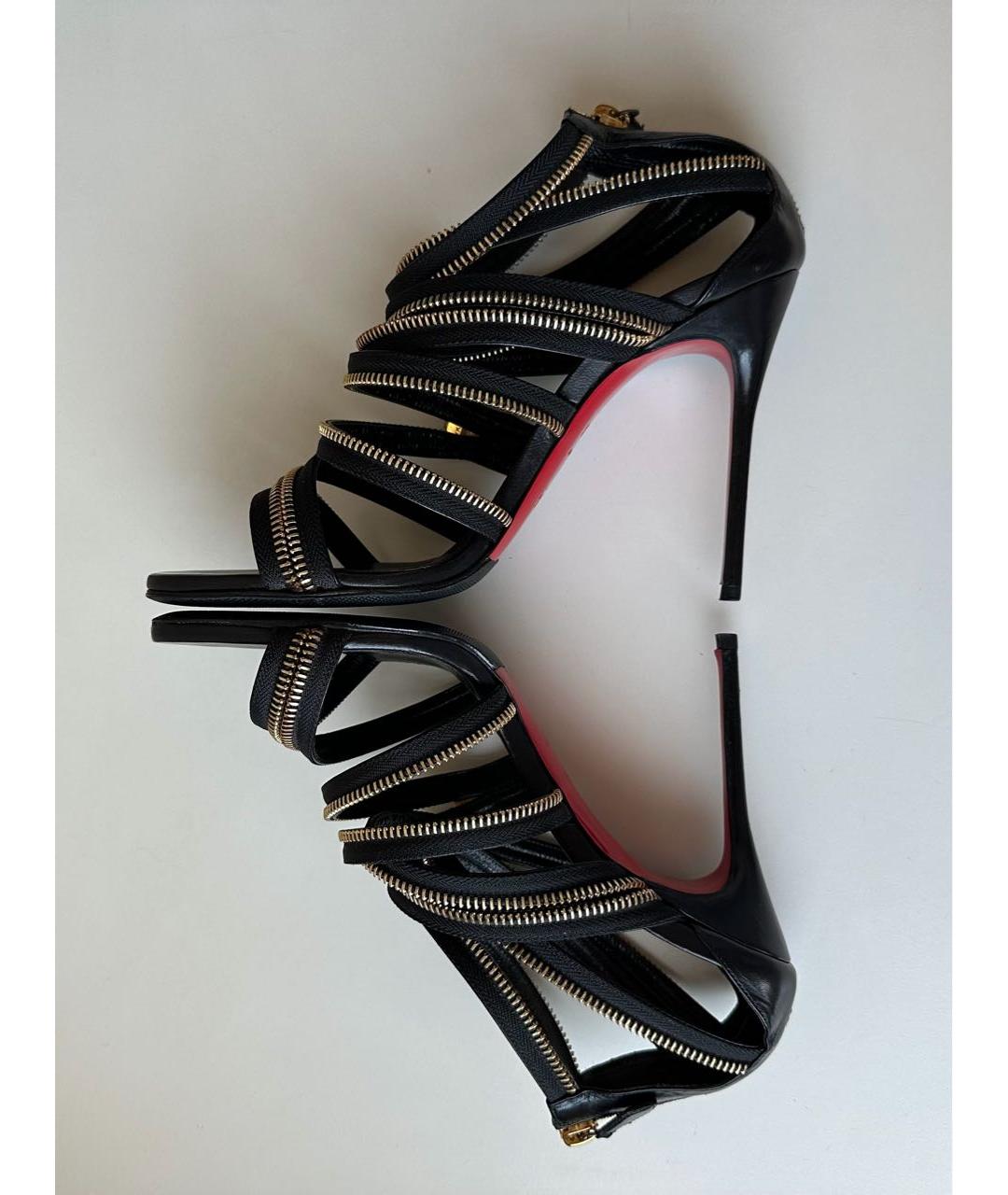 CHRISTIAN LOUBOUTIN Черные кожаные босоножки, фото 3