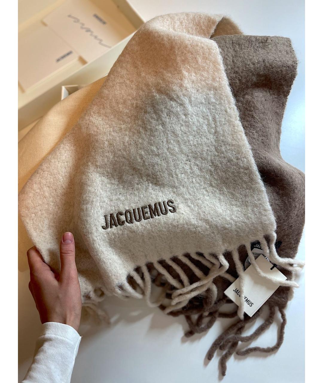 JACQUEMUS Бежевый шерстяной шарф, фото 6