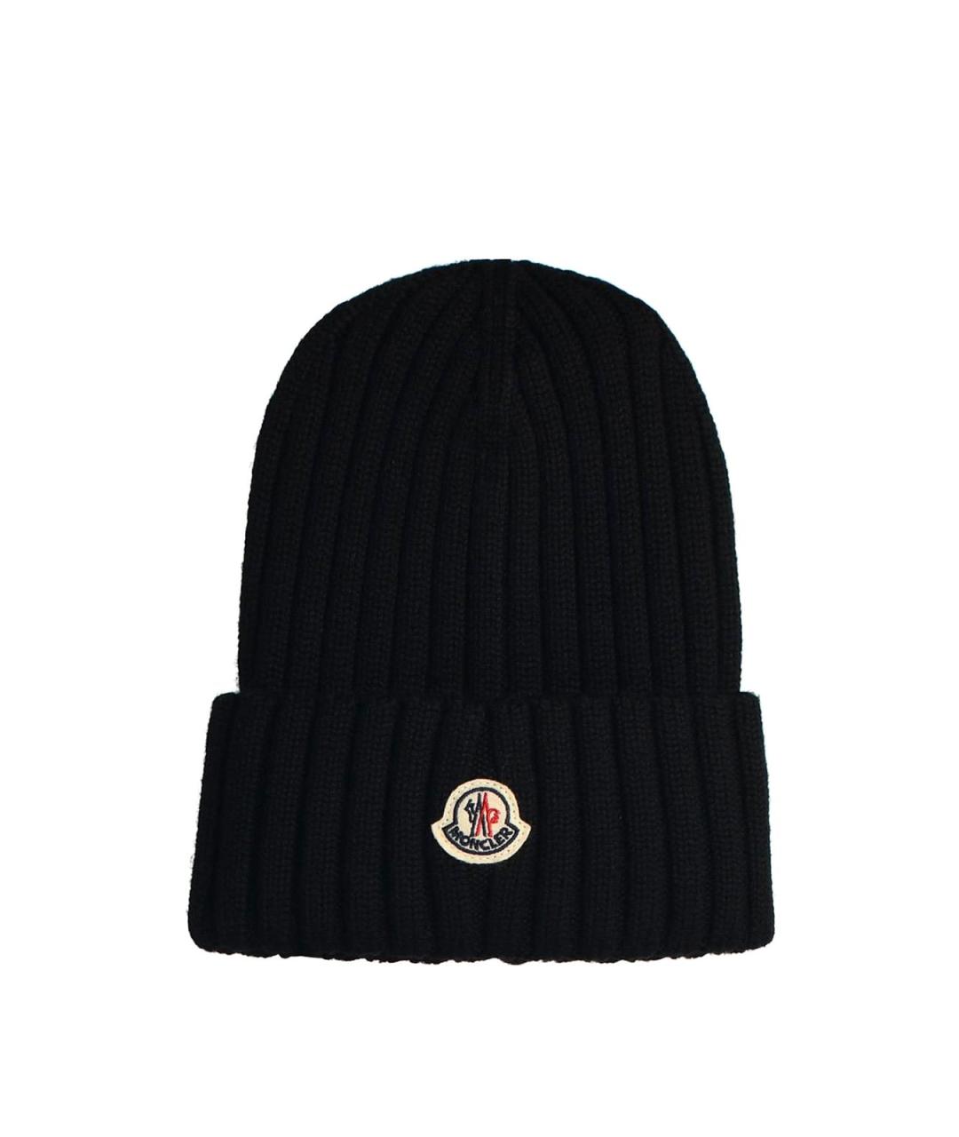 MONCLER Черная шерстяная шапка, фото 1