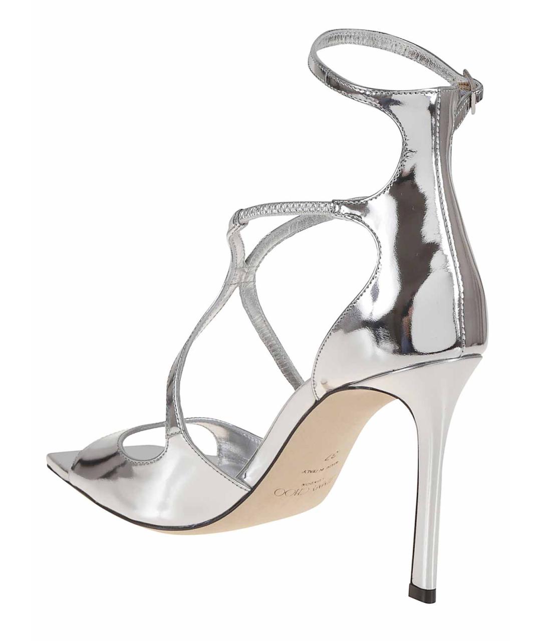 JIMMY CHOO Серебряные кожаные босоножки, фото 3