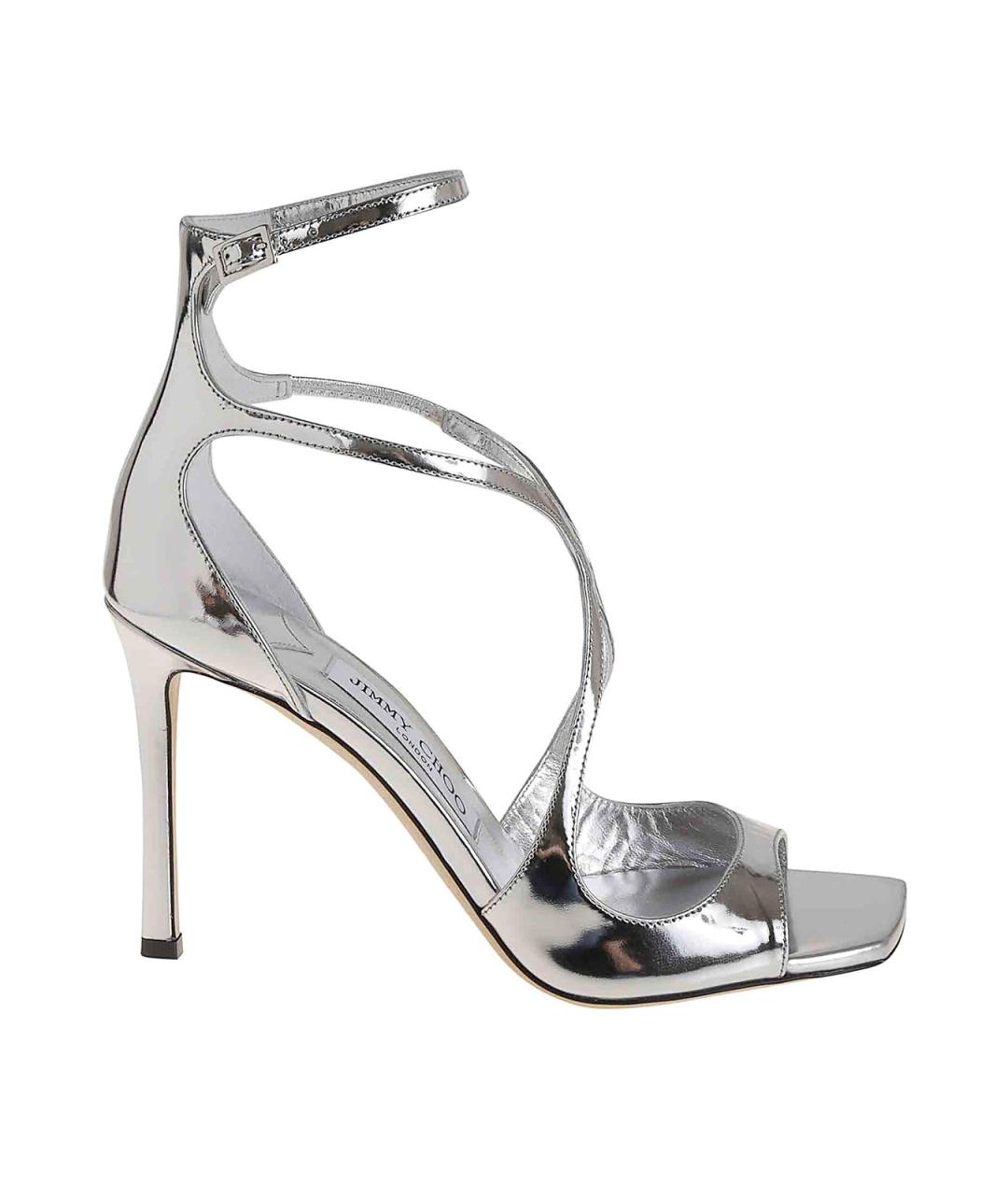 JIMMY CHOO Серебряные кожаные босоножки, фото 1