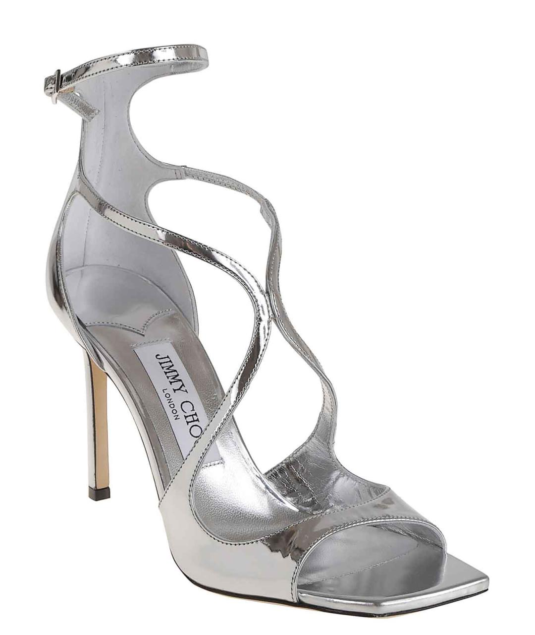 JIMMY CHOO Серебряные кожаные босоножки, фото 2