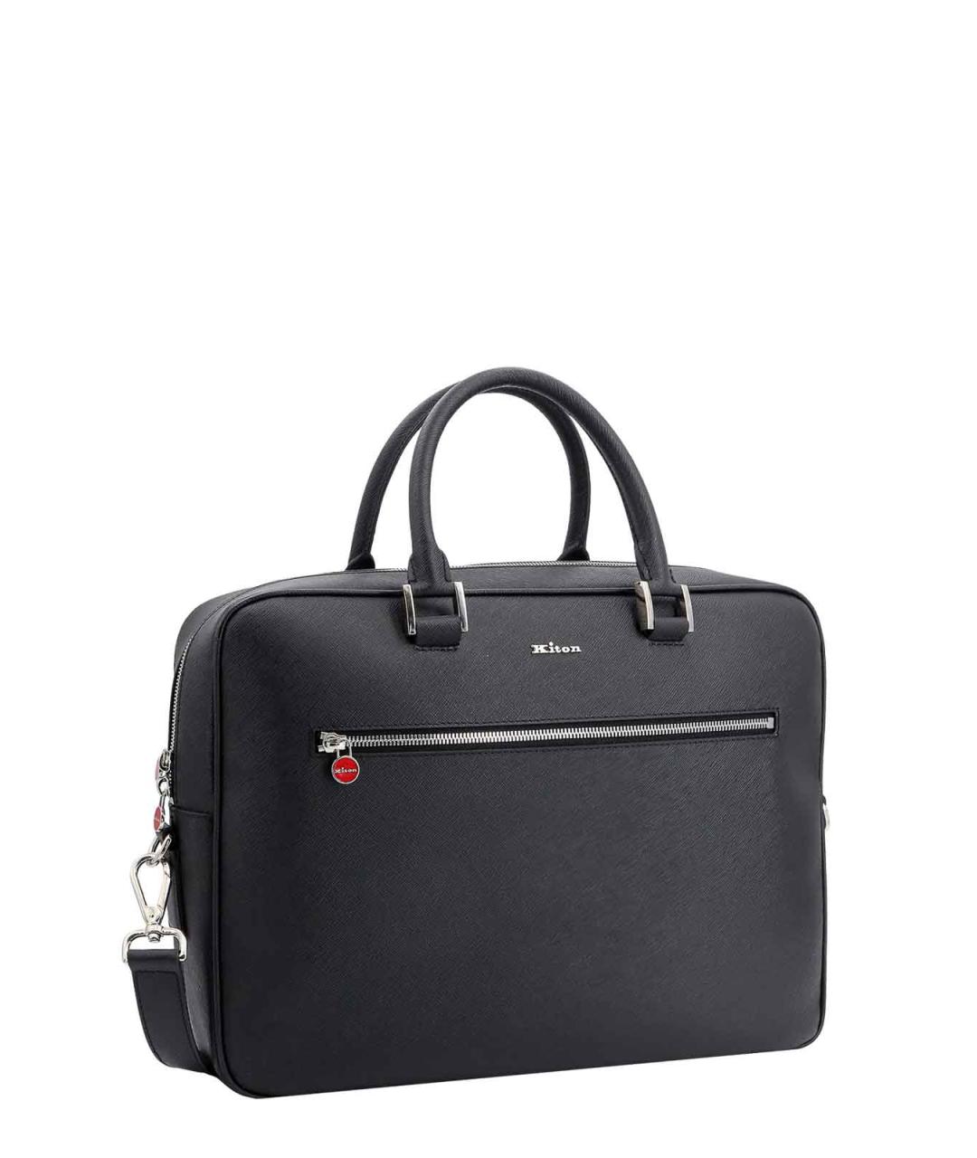 KITON Черный кожаный портфель, фото 3