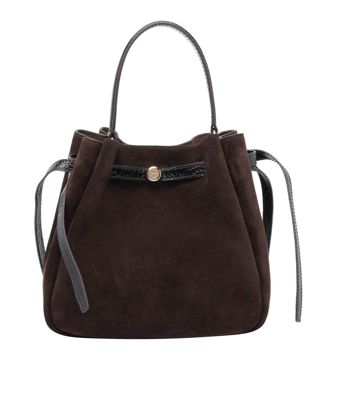 TORY BURCH Коричневая замшевая сумка с короткими ручками, фото 1