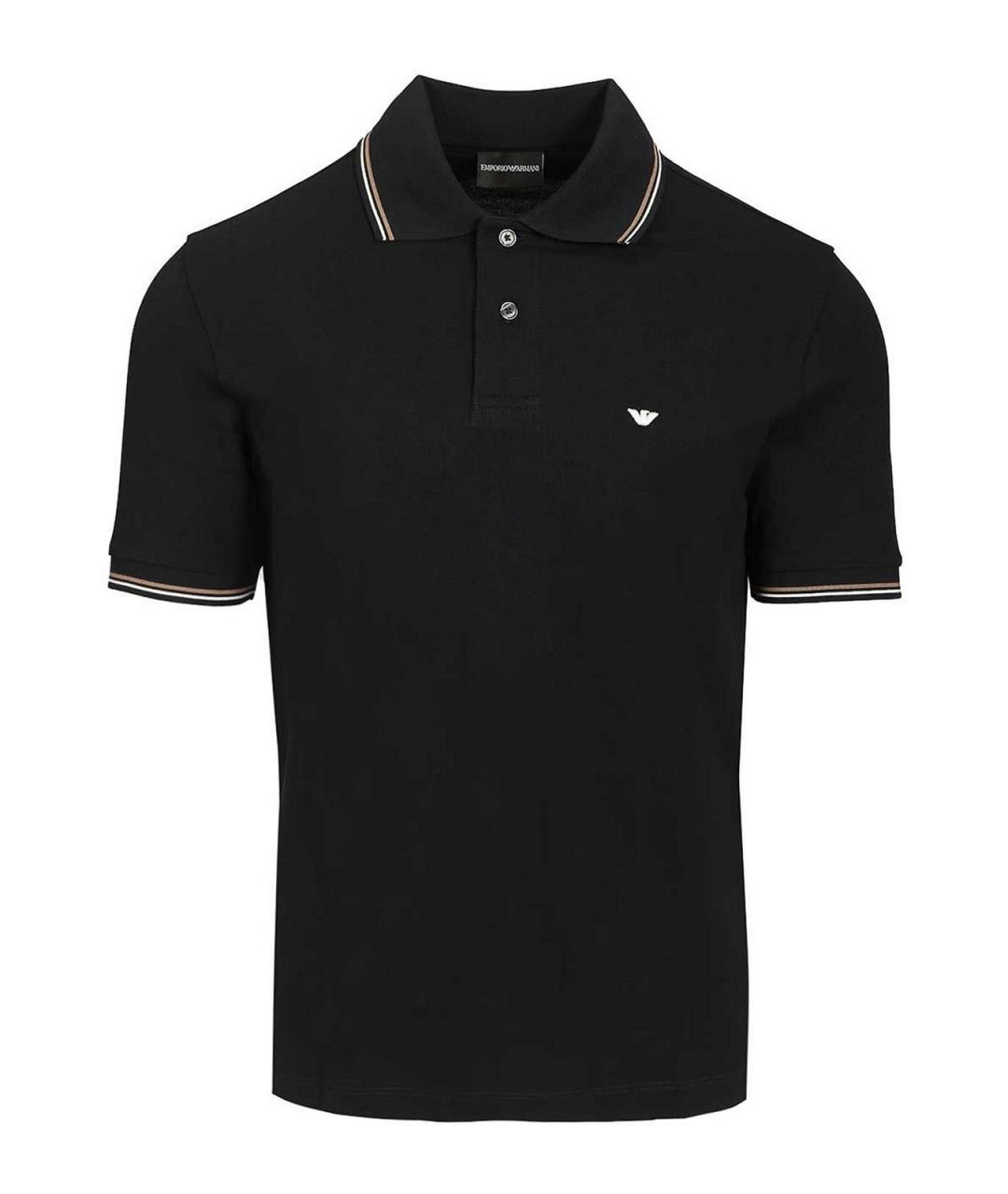 EMPORIO ARMANI Темно-синее хлопковое поло с коротким рукавом, фото 1