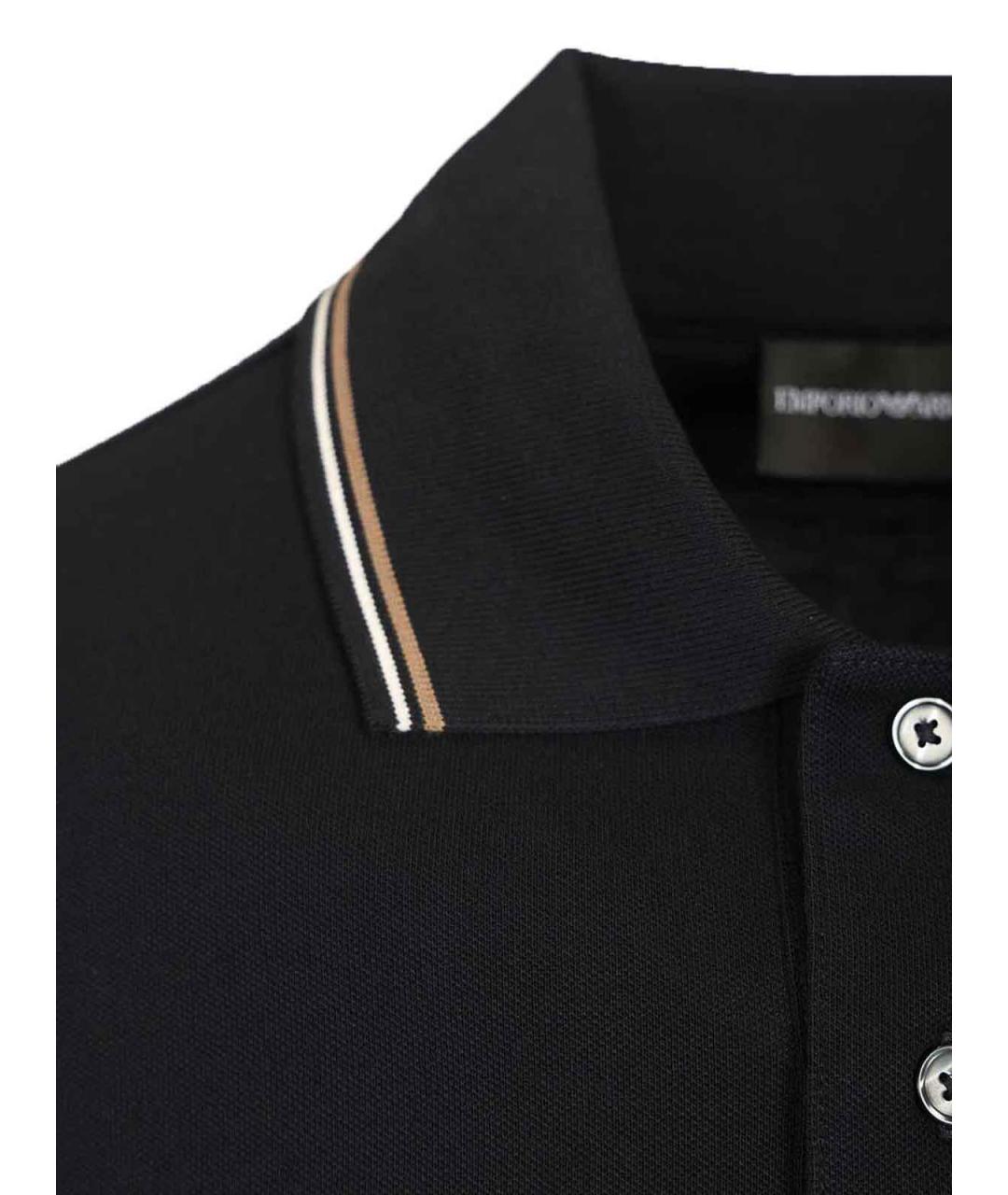 EMPORIO ARMANI Темно-синее хлопковое поло с коротким рукавом, фото 4