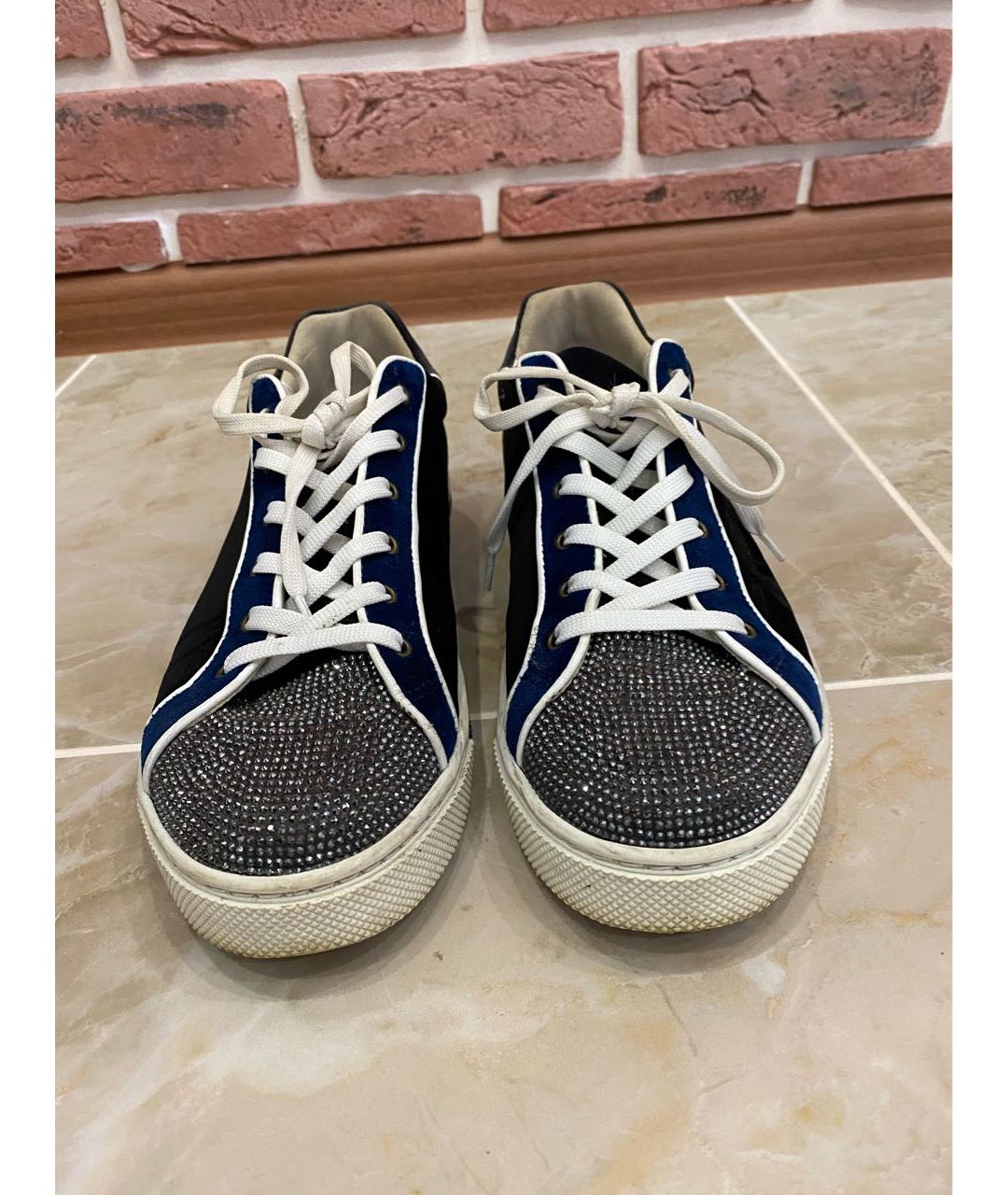 RENE CAOVILLA Синие бархатные кроссовки, фото 2