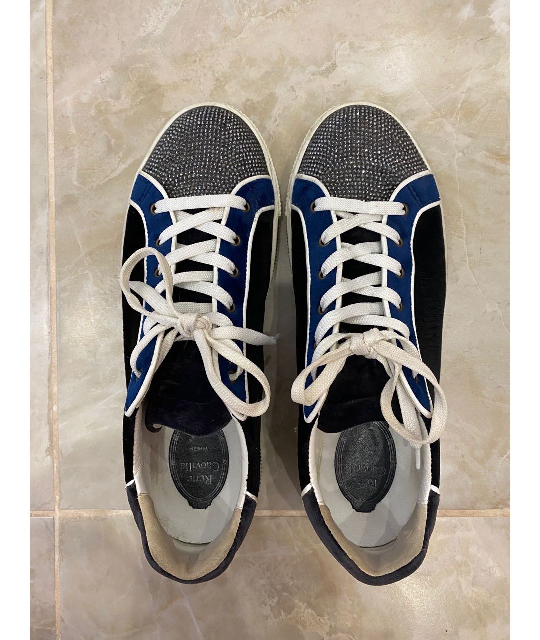 RENE CAOVILLA Синие бархатные кроссовки, фото 3