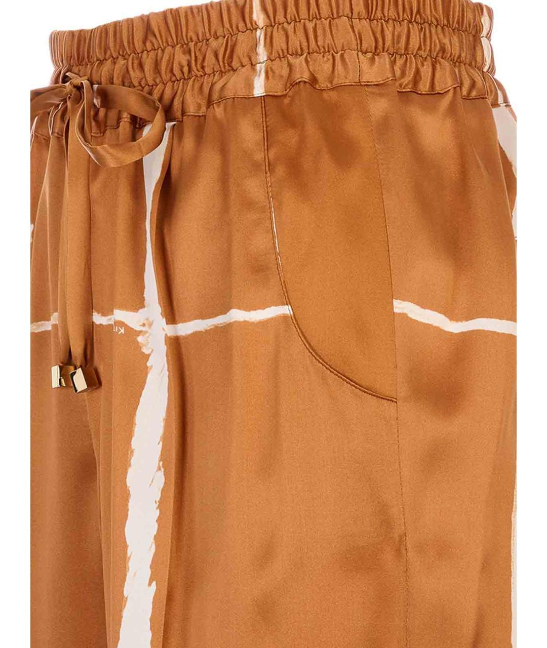 KITON Коричневые шелковые брюки широкие, фото 3