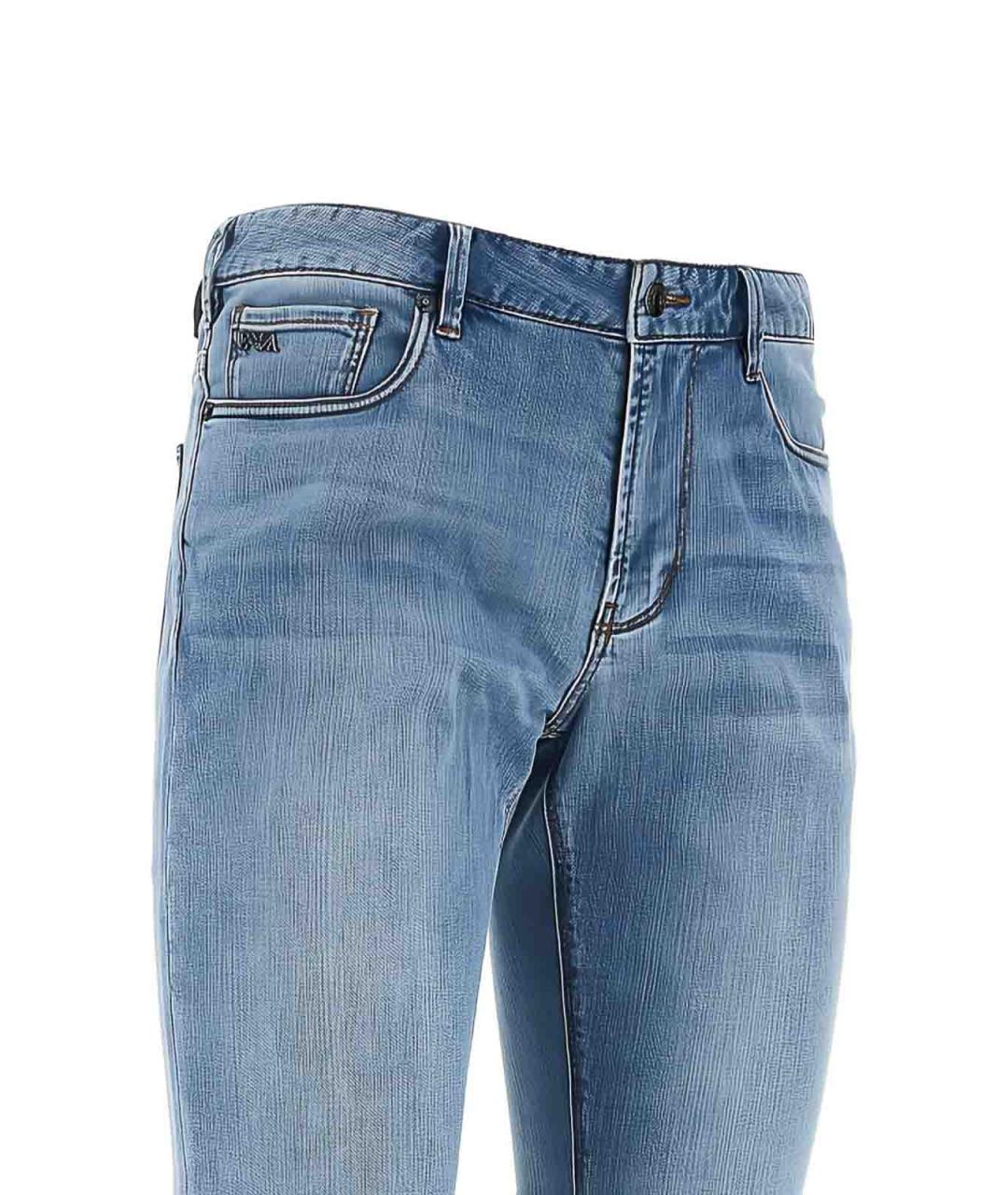 EMPORIO ARMANI Голубые хлопко-полиэстеровые джинсы скинни, фото 2