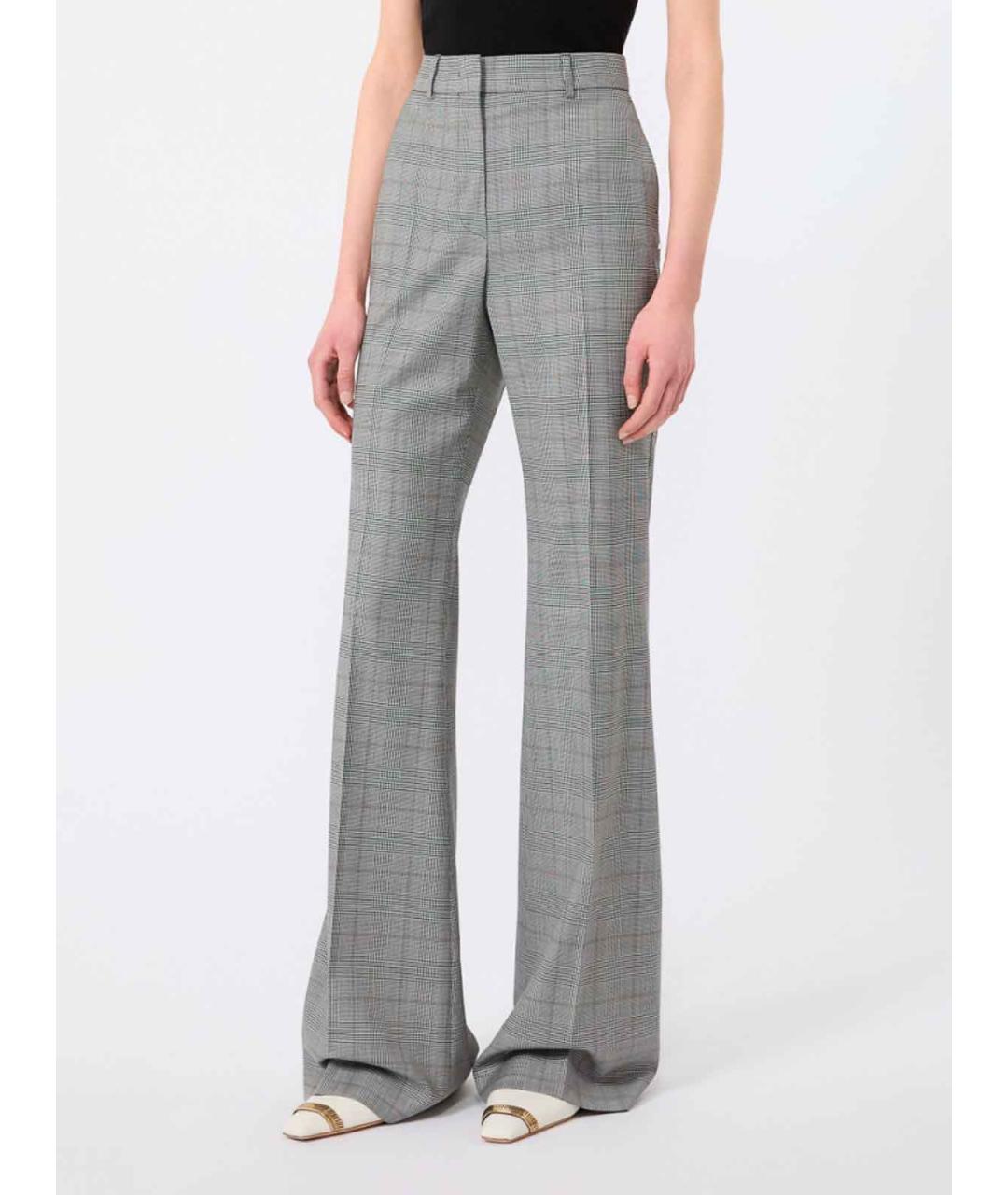 SPORTMAX Серые шерстяные прямые брюки, фото 3