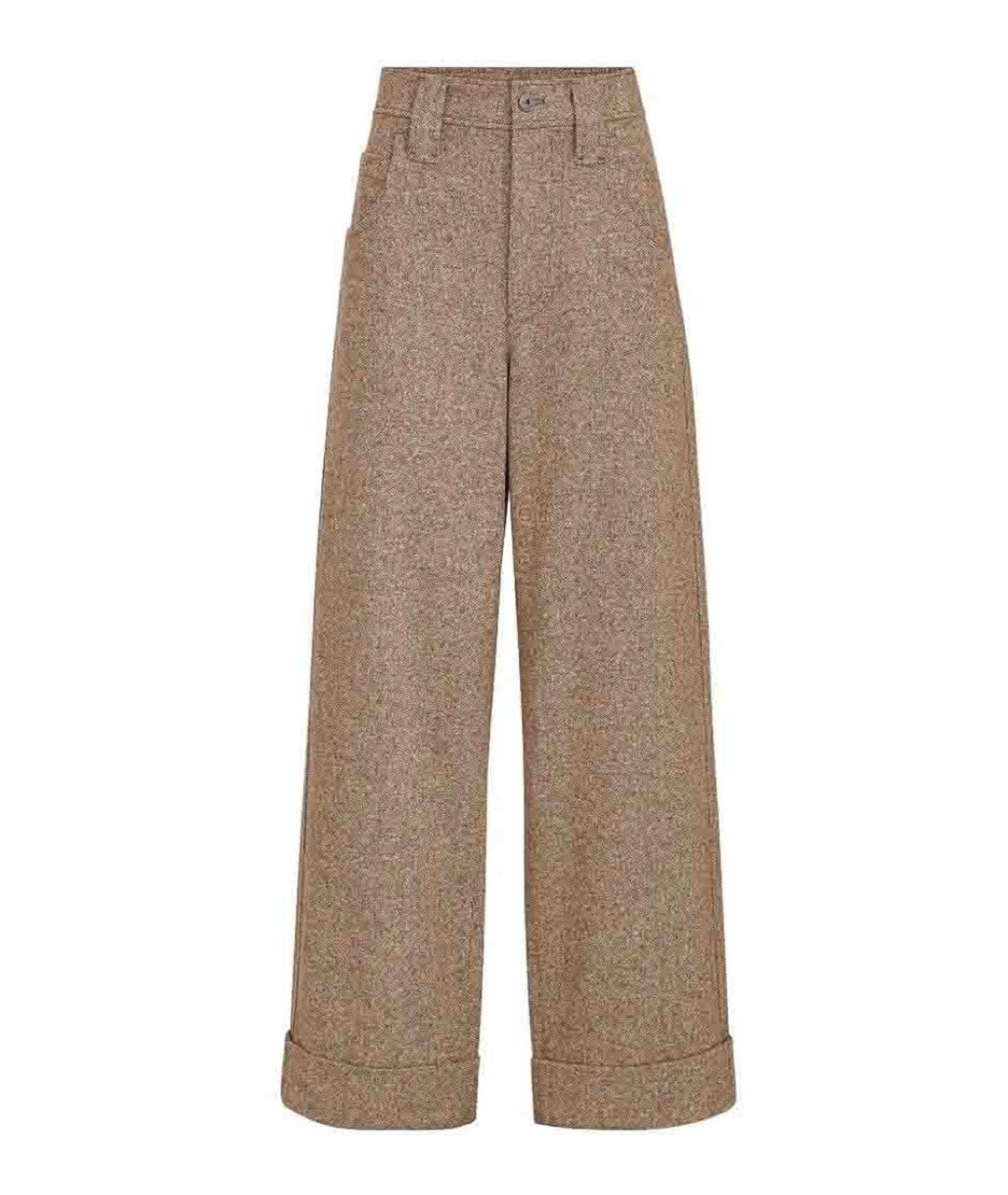 BRUNELLO CUCINELLI Бежевые шерстяные брюки широкие, фото 1