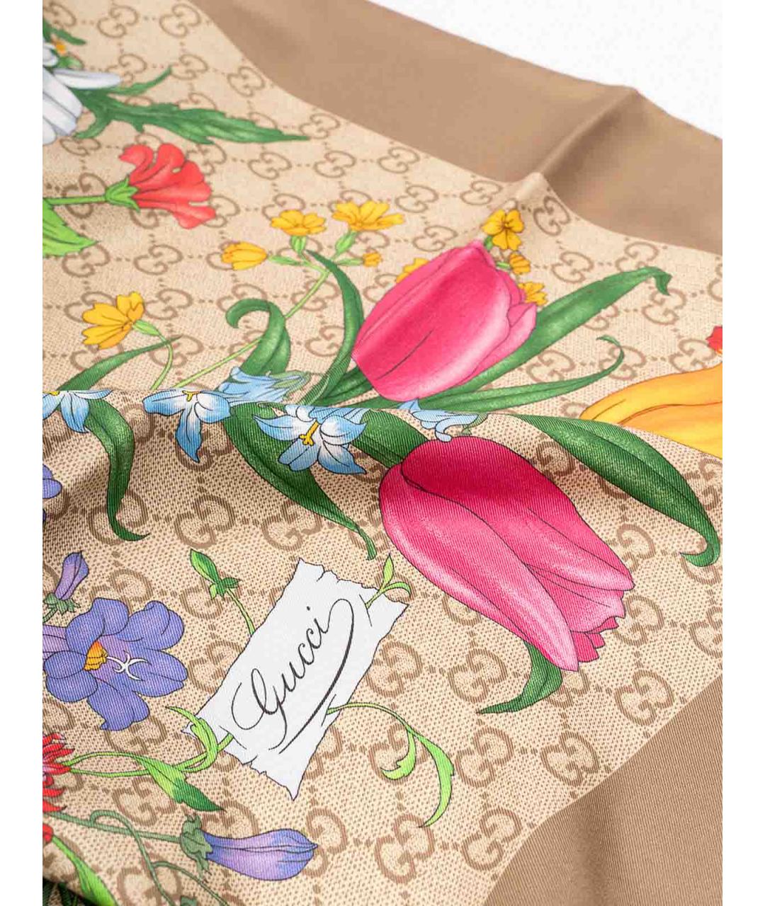 GUCCI Коричневый шелковый платок, фото 2