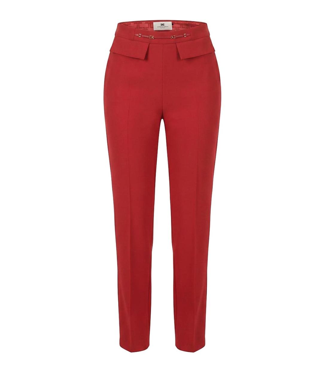 ELISABETTA FRANCHI Красные полиэстеровые прямые брюки, фото 1