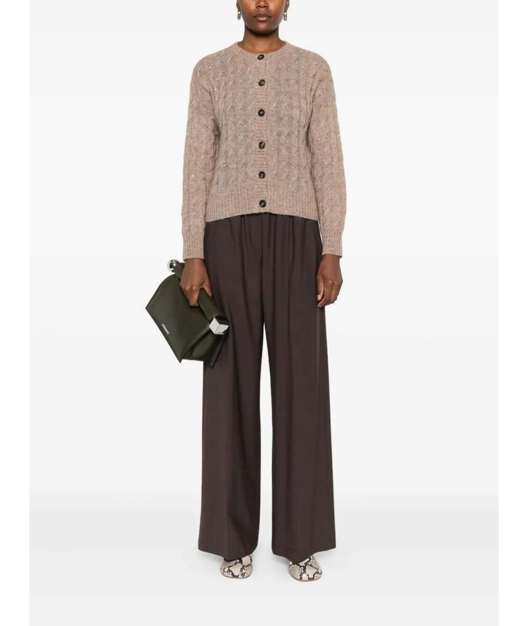 BRUNELLO CUCINELLI Коричневые шерстяные брюки широкие, фото 2