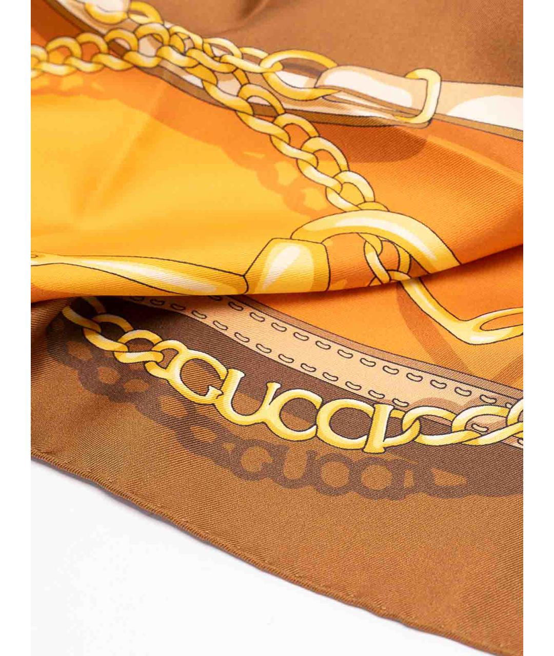 GUCCI Коричневый шелковый платок, фото 4
