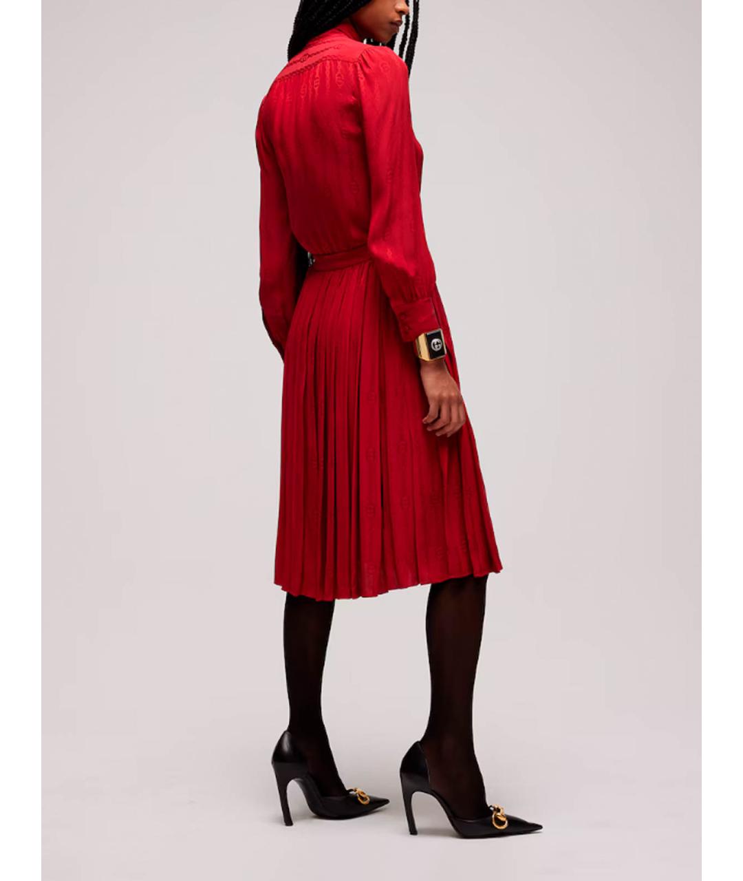 GUCCI Красная шелковая юбка миди, фото 4
