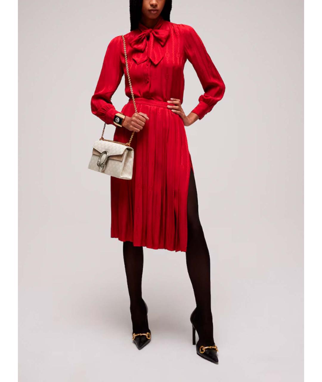 GUCCI Красная шелковая юбка миди, фото 3