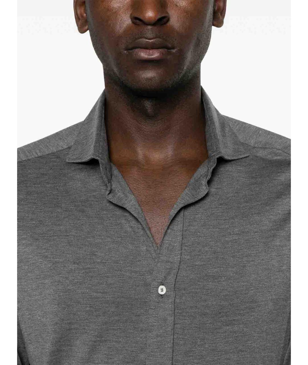 BRUNELLO CUCINELLI Серая хлопковая классическая рубашка, фото 5