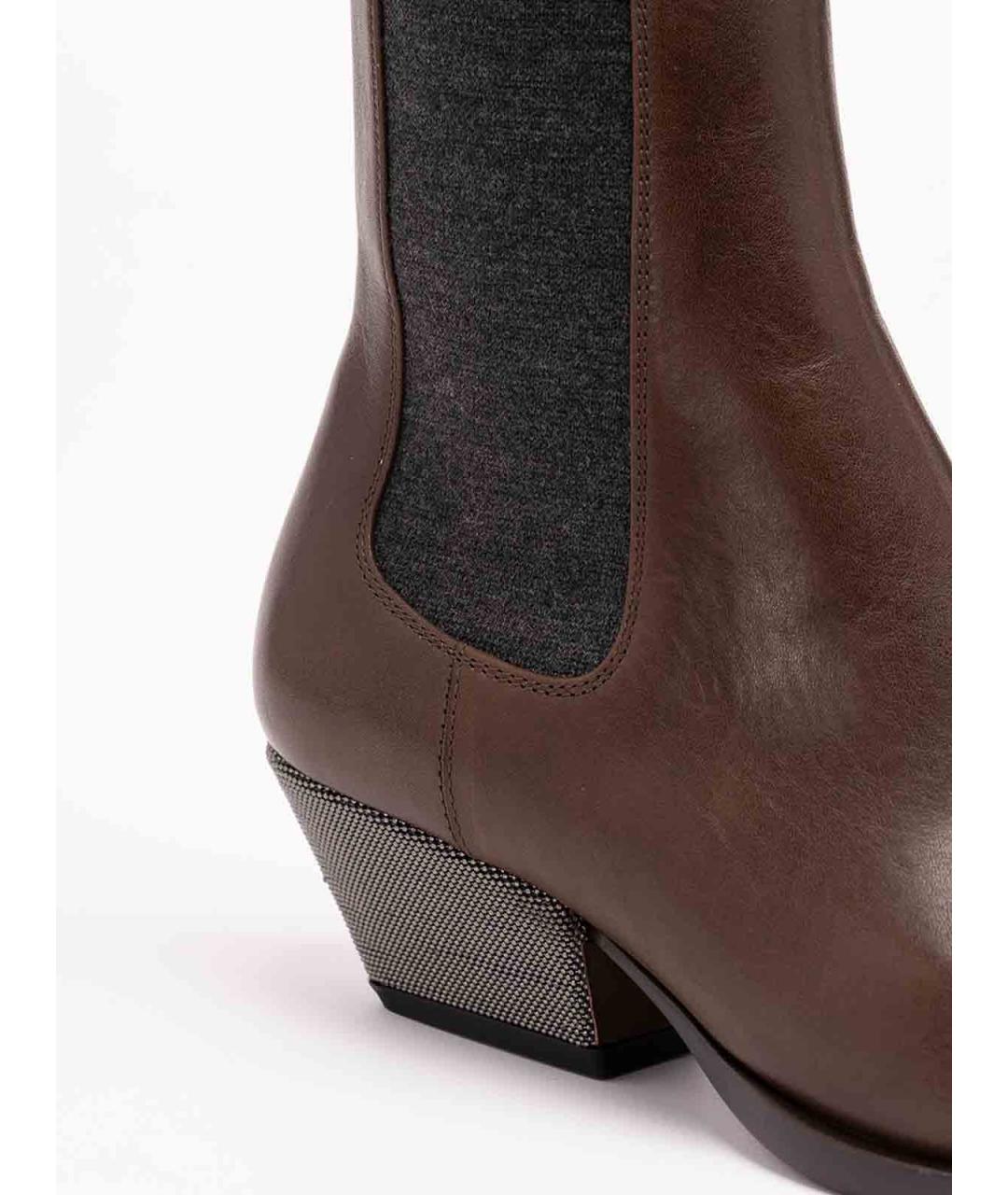 BRUNELLO CUCINELLI Коричневые кожаные ботинки, фото 5