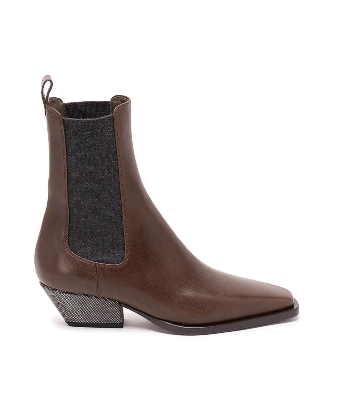 BRUNELLO CUCINELLI Коричневые кожаные ботинки, фото 1